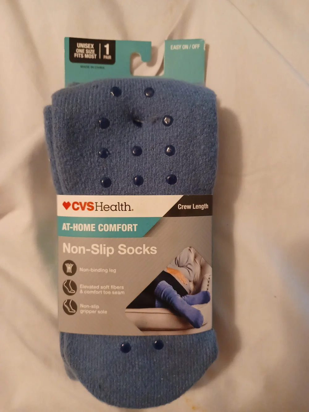 Comfort non-slip crew socks feature a soft, non-binding leg design and rubbe